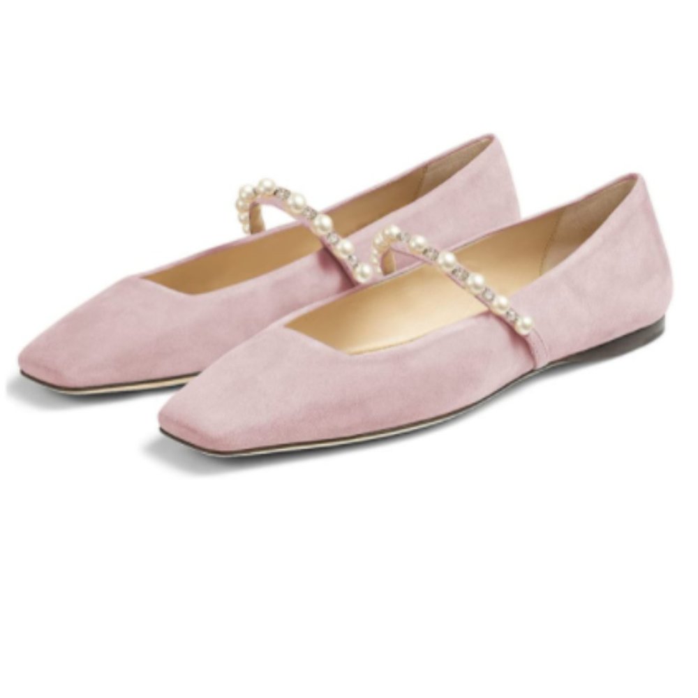 XYD Pink Strap Square Toe Mary Jane Ballet Flat